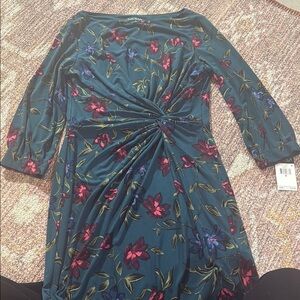 NWT Ralph Lauren Floral Teal Dress with Twist Detail size 8
